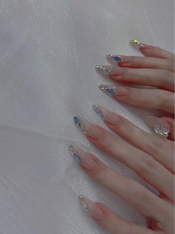 GLS006 MIEAP press on nail glitter collection-Blue Marquise Rhinestone Nail Set
