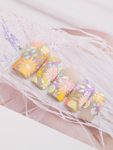 LUS013 MIEAP press on nail luxury collection-Colorful Flower Nail Set