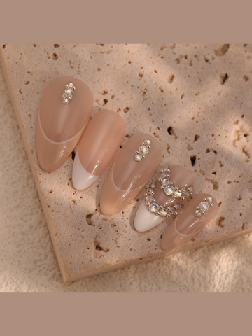 WES009 MIEAP press on nail wedding collection-Rhinestone French Tip Wedding Nail Set