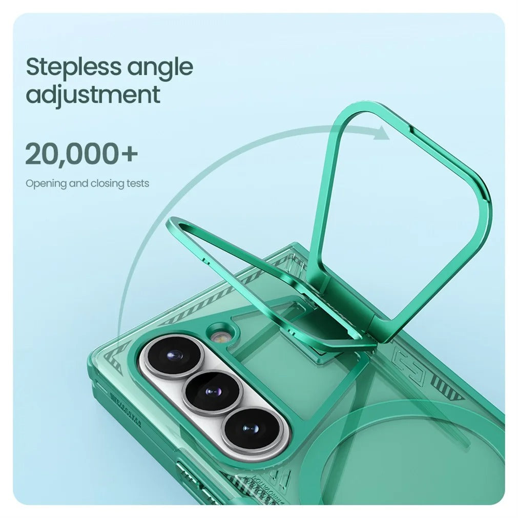 Galaxy Z Fold 6 case with built-in stand, MagSafe magnets, and environmentally friendly materials