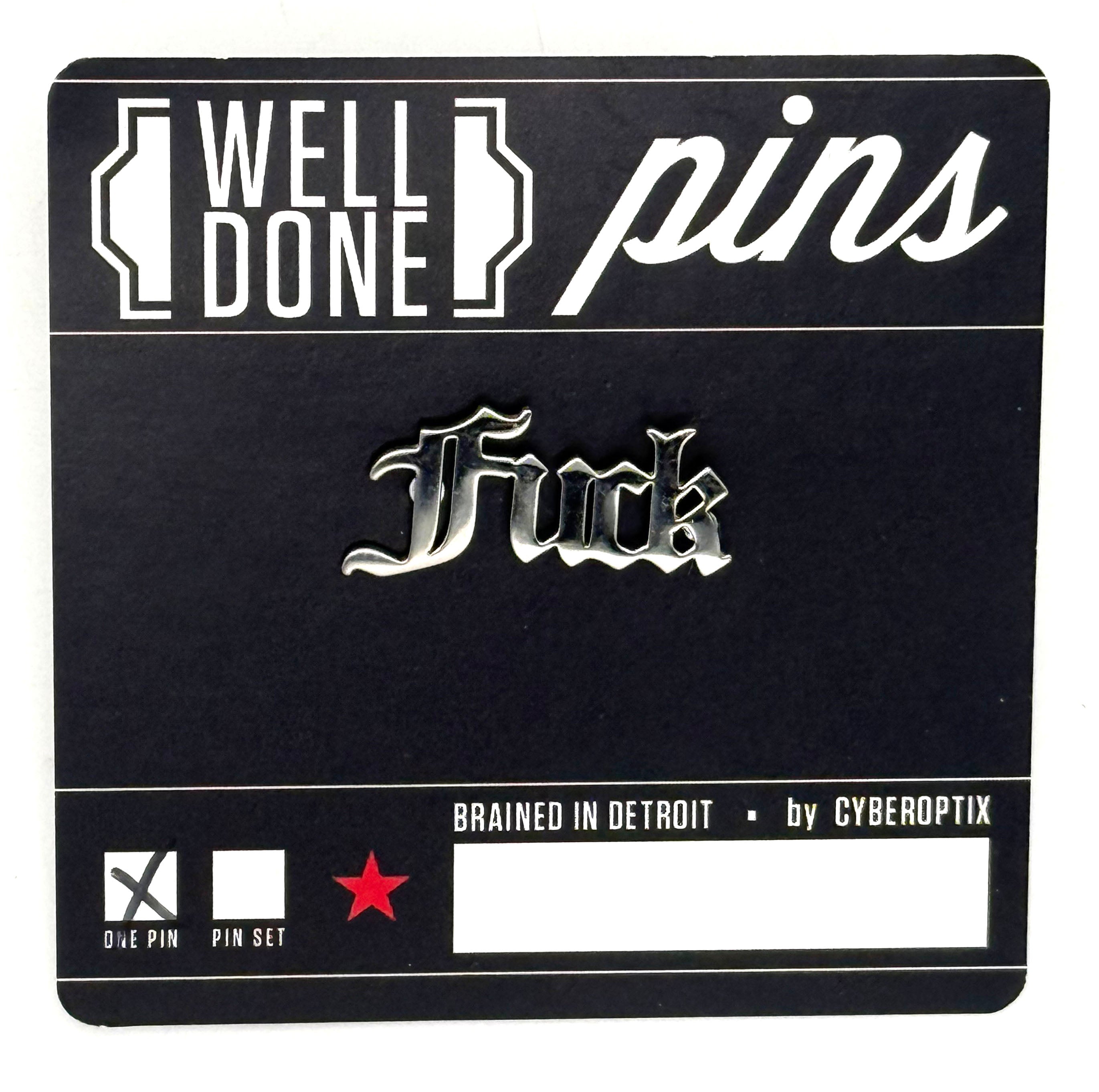 Fuck Lapel Pin. Old English Script - choose gold or silver