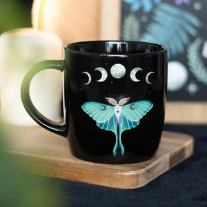 Dark Forest Luna Moth Mug, Ceramic Coffee Cup. - Well Done Goods, by Cyberoptix