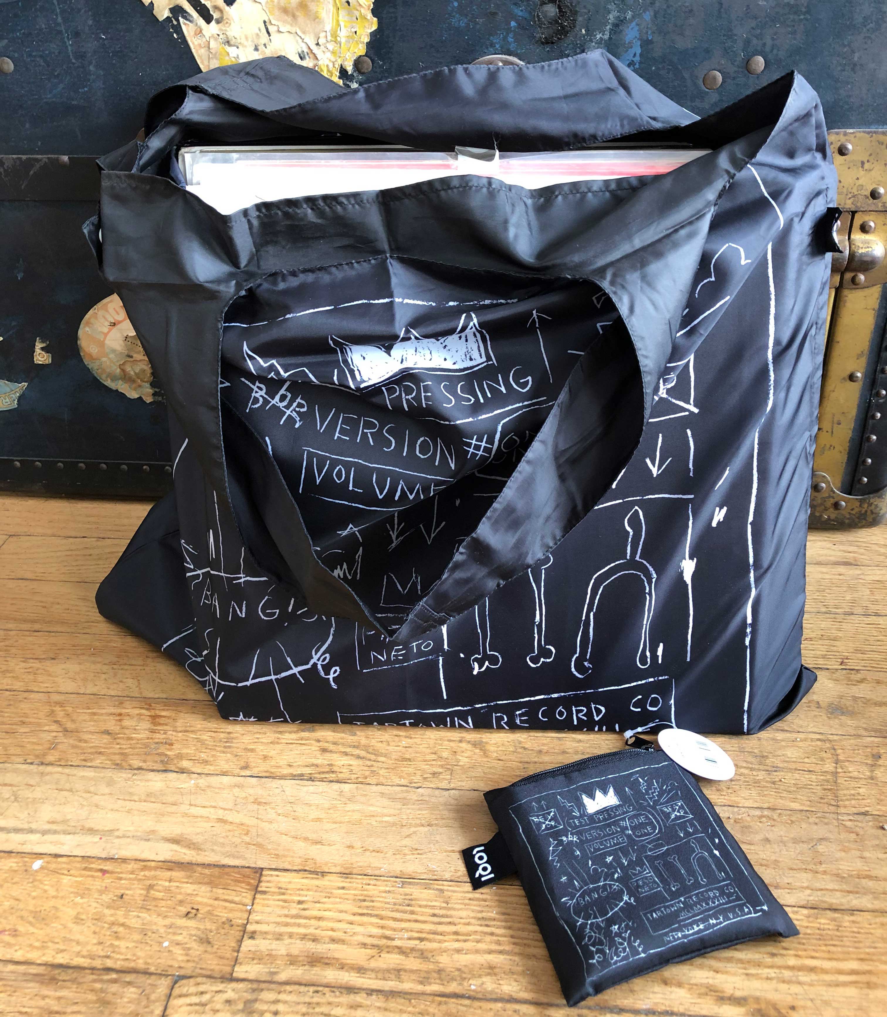 LOQI Artist Series Record-Size Tote Bag: SNASK Tiger Snake Beer, Black