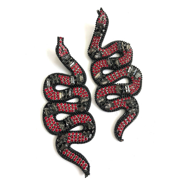 Red & Black Beaded Snake Earrings, Long Boho Statement Earrings – Well Done  Goods, by Cyberoptix