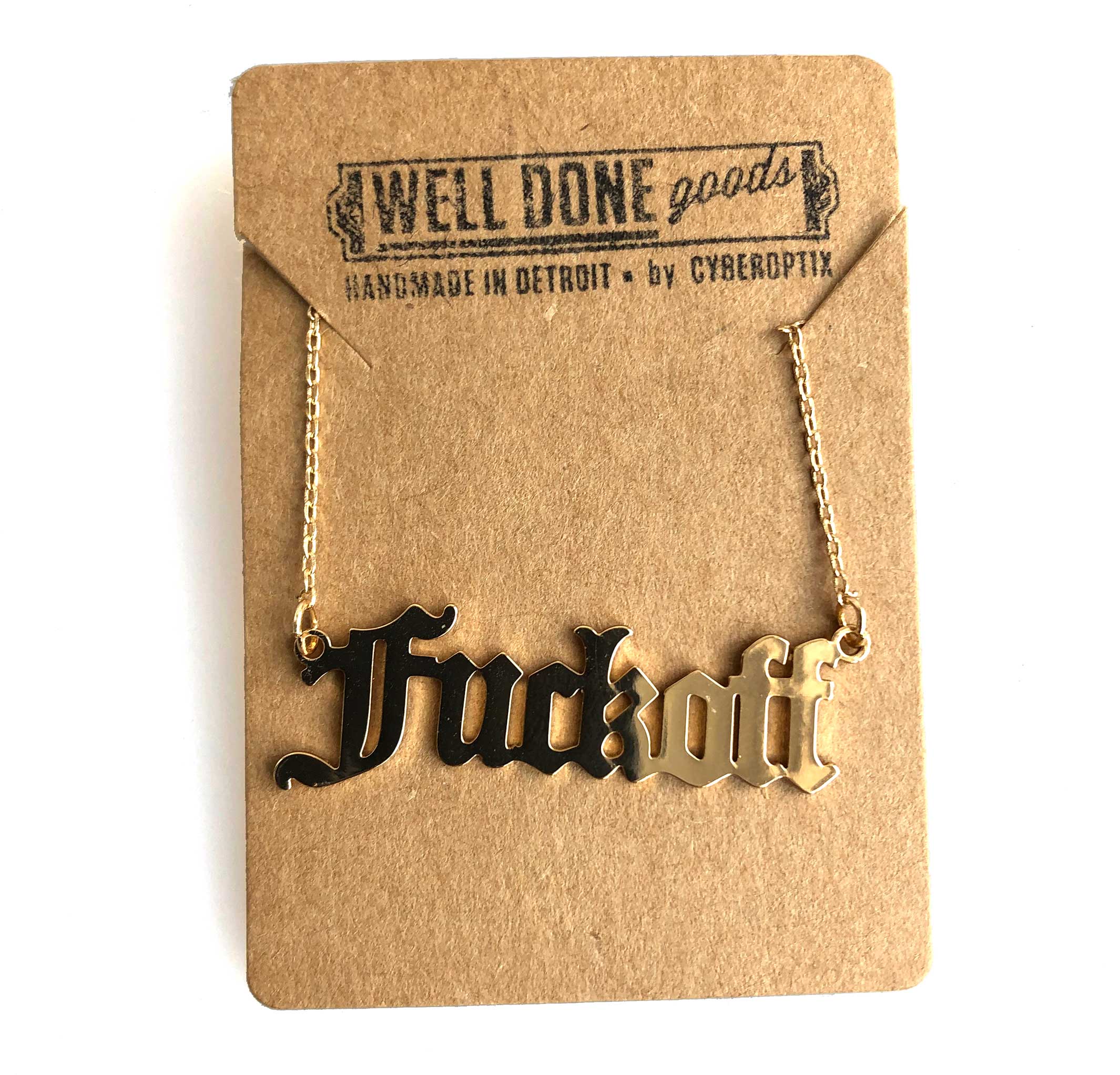 Old English Script "Fuck Off" Name Necklace