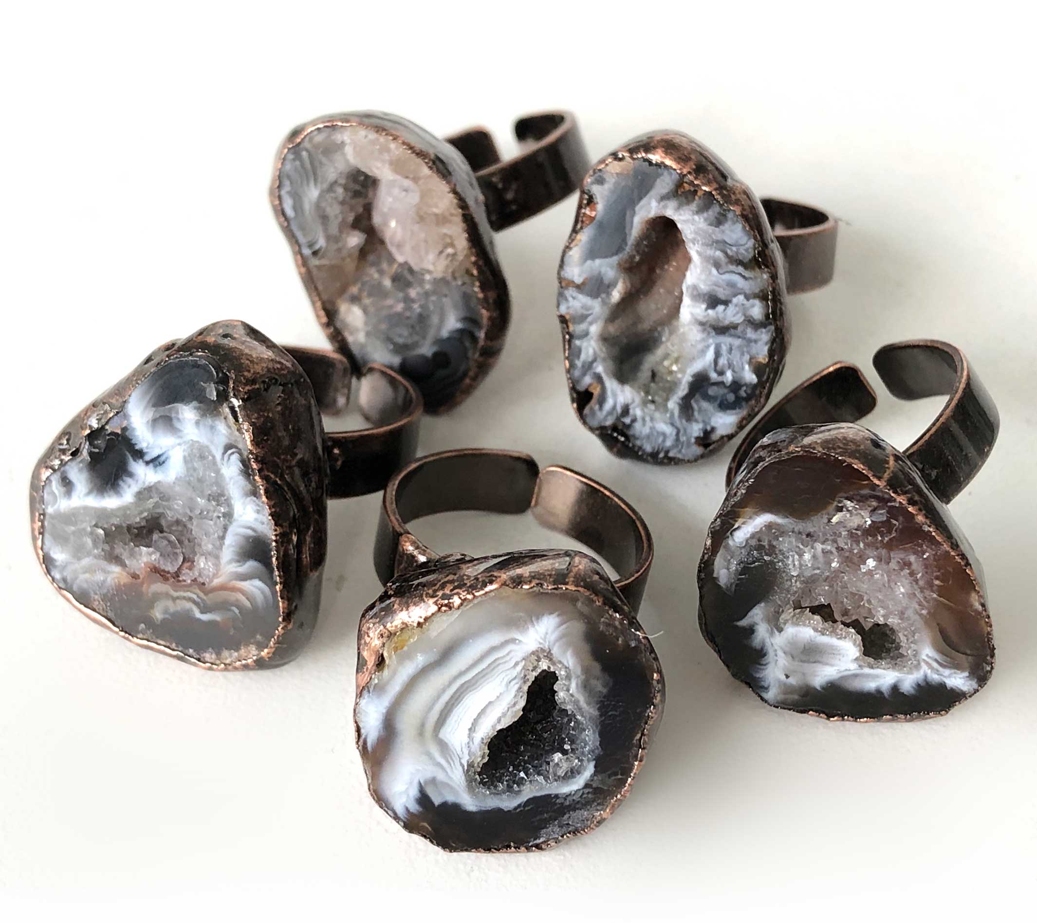 Oco Geode Adjustable Stone Ring - Electroformed Copper