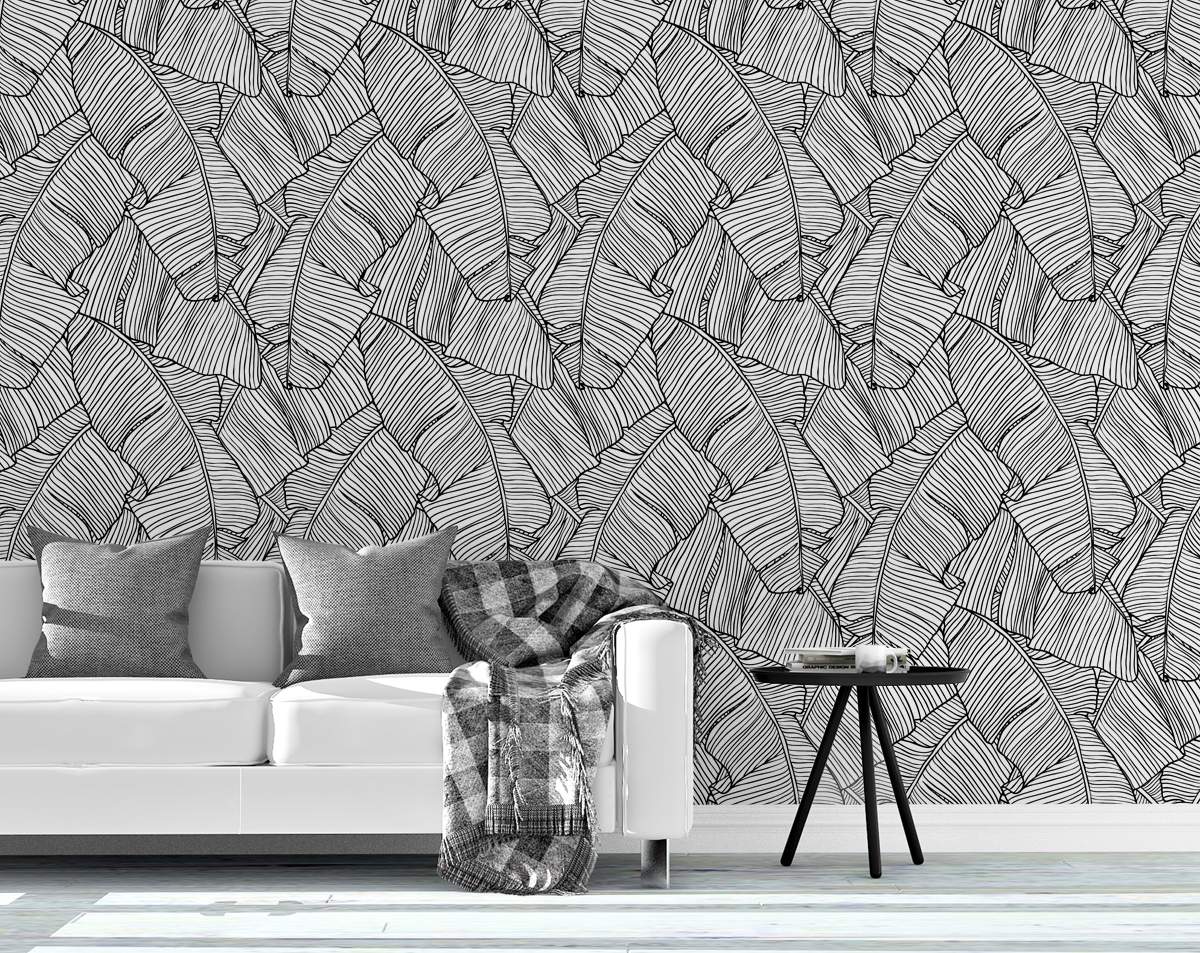 banana leaf wallpaper black and white