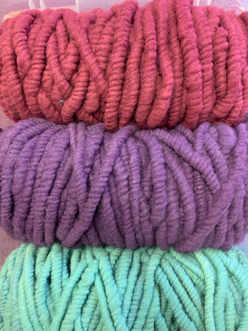 Beautiful dyed corepun alpaca rug yarn.