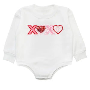 XOXO Sequin Patch Valentine's Day Long Sleeve Romper - sweetbabyboutique