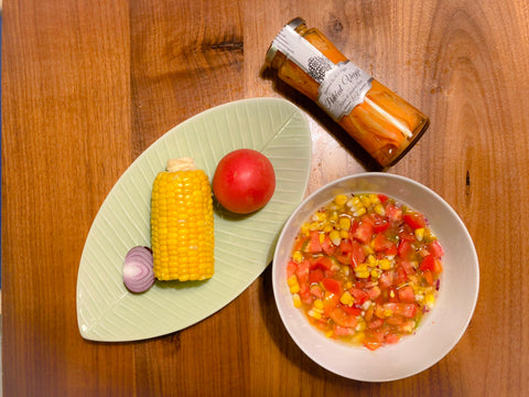 レモネードラペで作る冷たいトマトとコーンのスープ