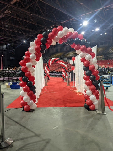 2 double door arches in red, black and white