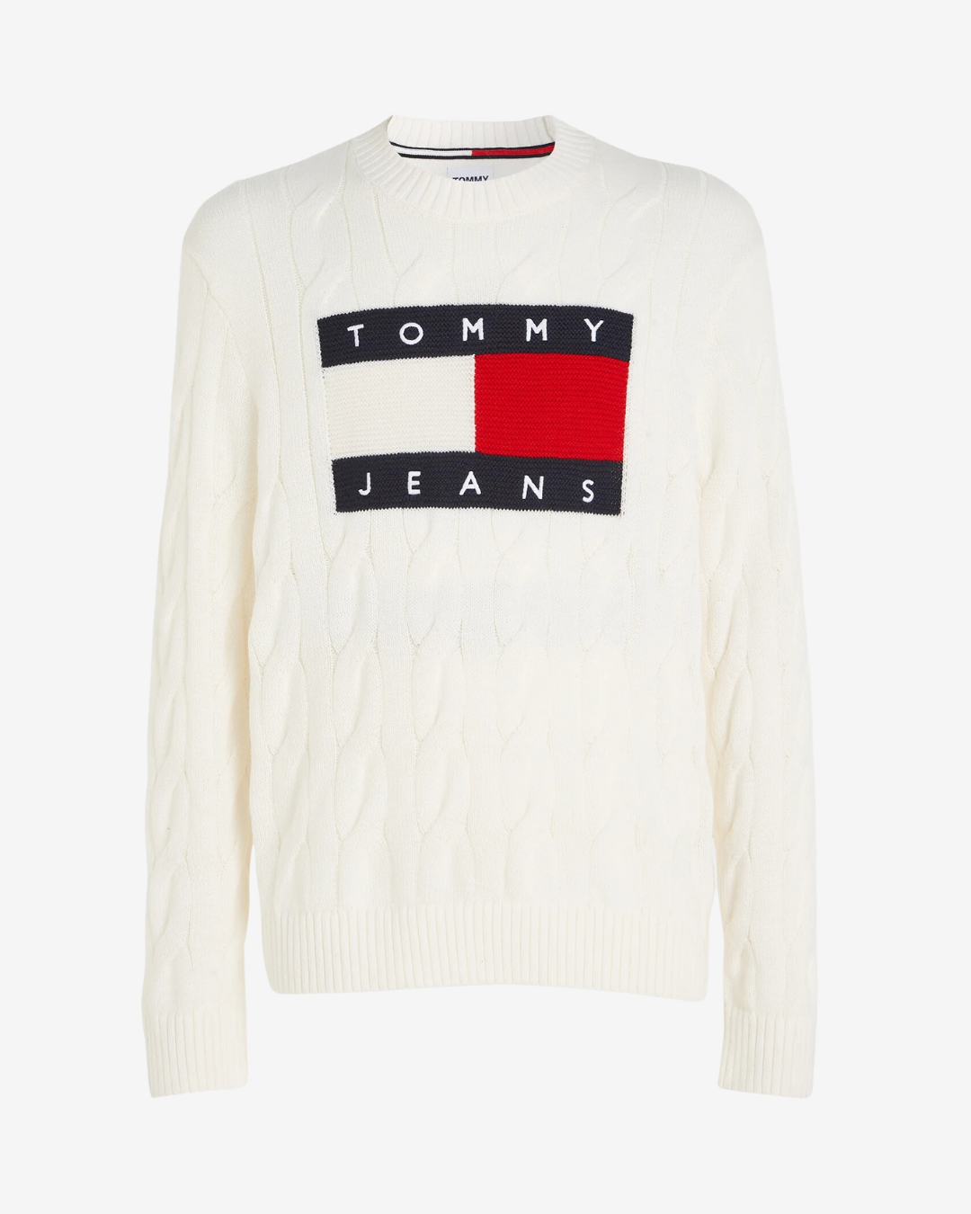 Tommy Hilfiger Flag logo kabelstrik - Råhvid - Str. M - Modish.dk