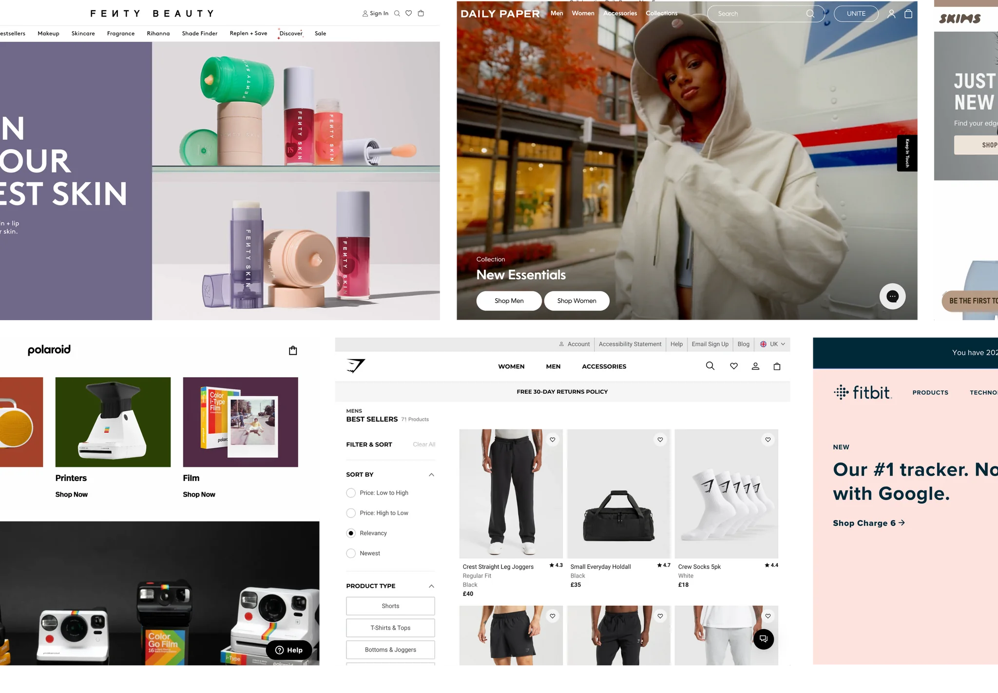 Different page examples of brands on Shopify