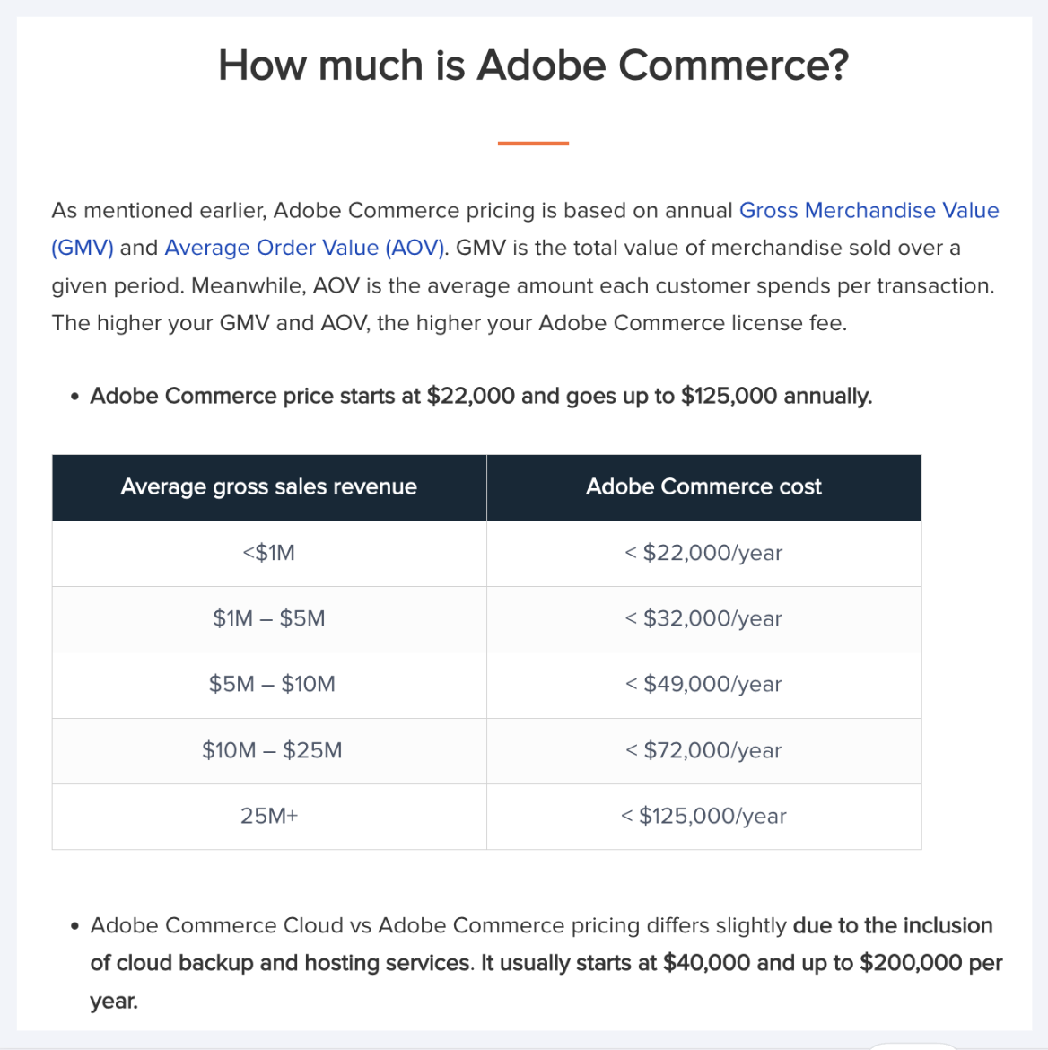 Screenshot from Magestore blog looking at Adobe Commerce Pricing
