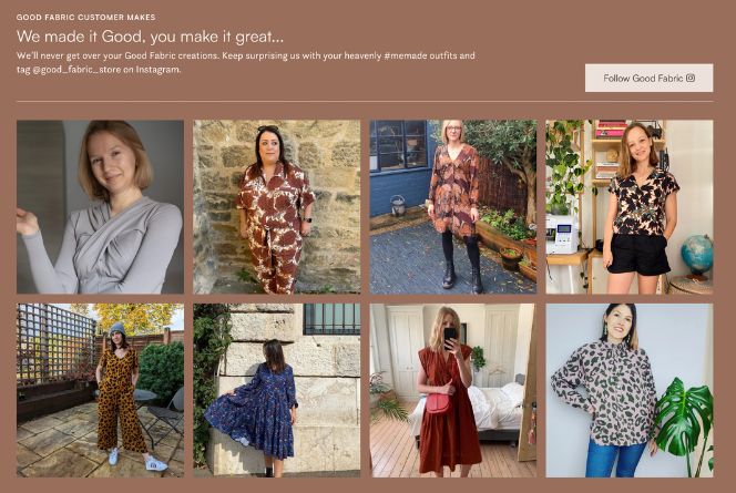 UGC example on Good Fabrics homepage