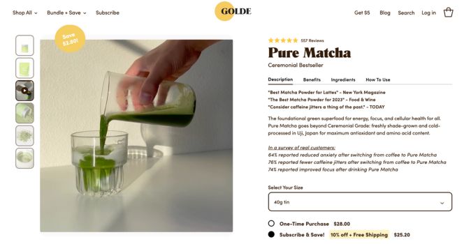 UGC example on Golde product page