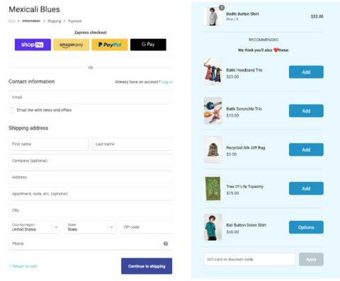 example of cross-selling at shopify checkout