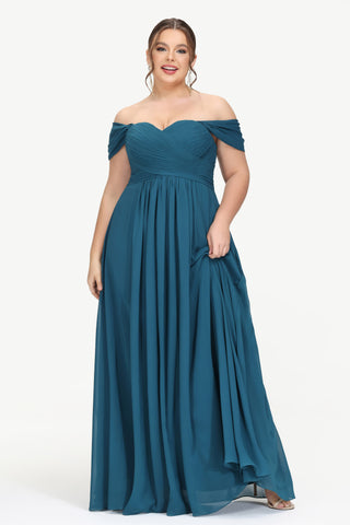 Off-the-Shoulder A-line Floor-Length Bridesmaid Dress