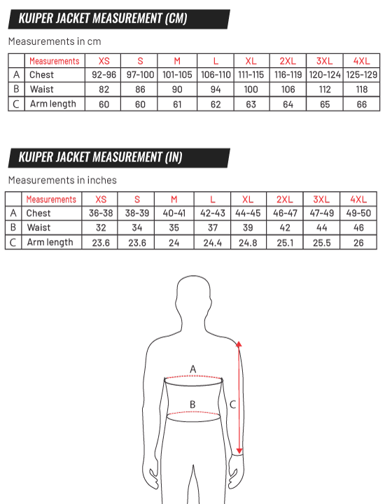 Kuiper Size Chart | Andromeda Moto