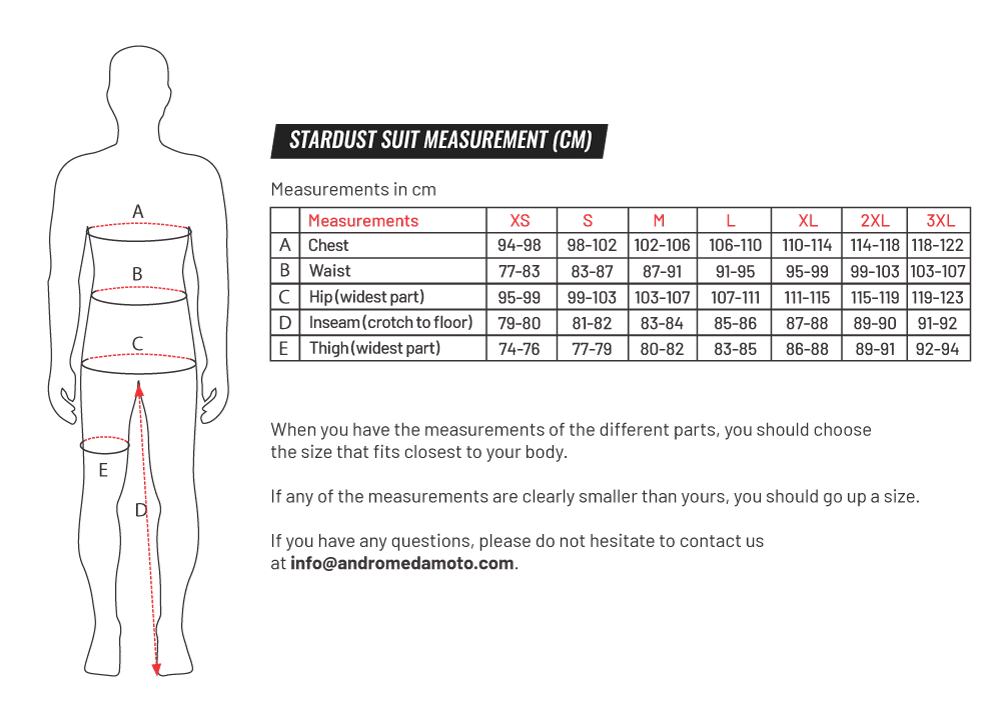 Stardust Size Chart | Andromeda Moto