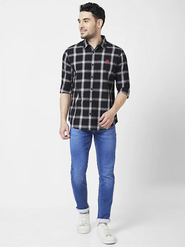 Black&white striped shirt for men - Spykar