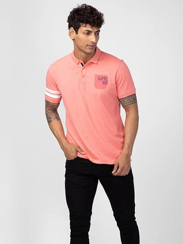 Pink Solid Color polo t-shirt for men