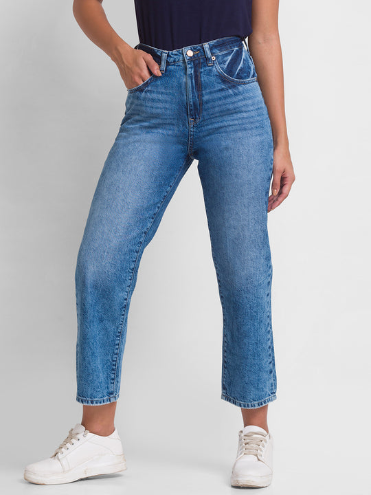 Buy Blue High Rise Straight Fit Pants For Women Online in India