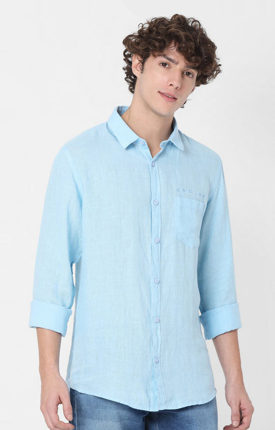 Buy Spykar Women Mid Blue Cotton Slim Fit Denim Shirt online