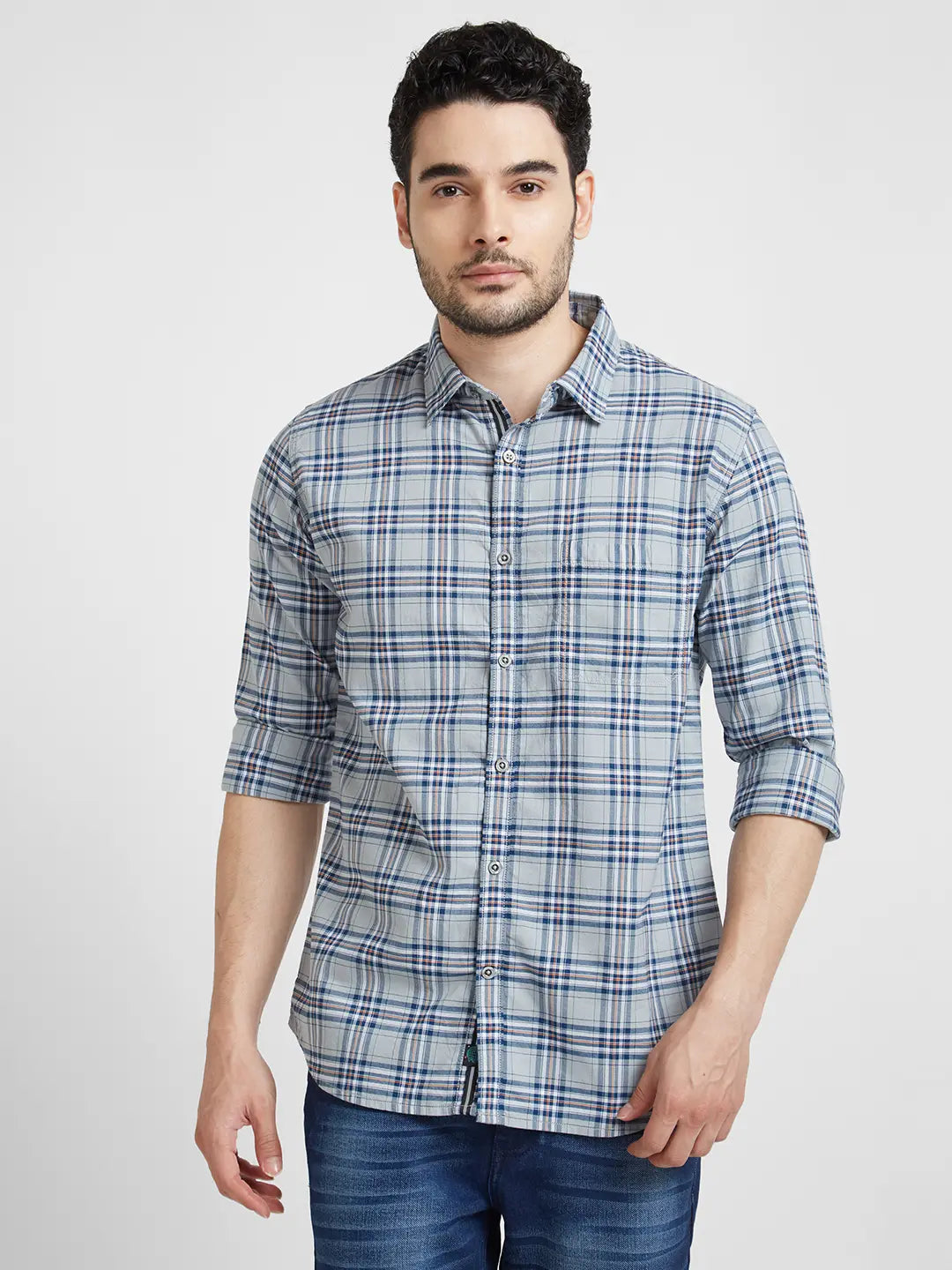 Buy White & Grey Large Check Slim Fit Casual Shirt Online at Muftijeans