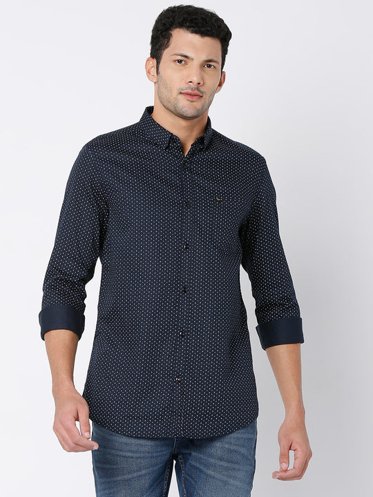 Spykar Men Navy Blue Cotton Slim Fit Checkered Shirt - mshcs1bc144navyblue