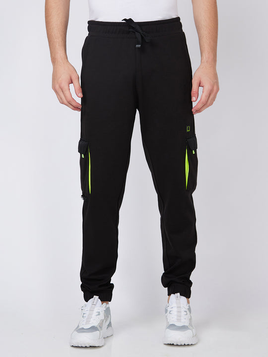 Buy online Black Color Block Ankle Length Track Pant from bottom