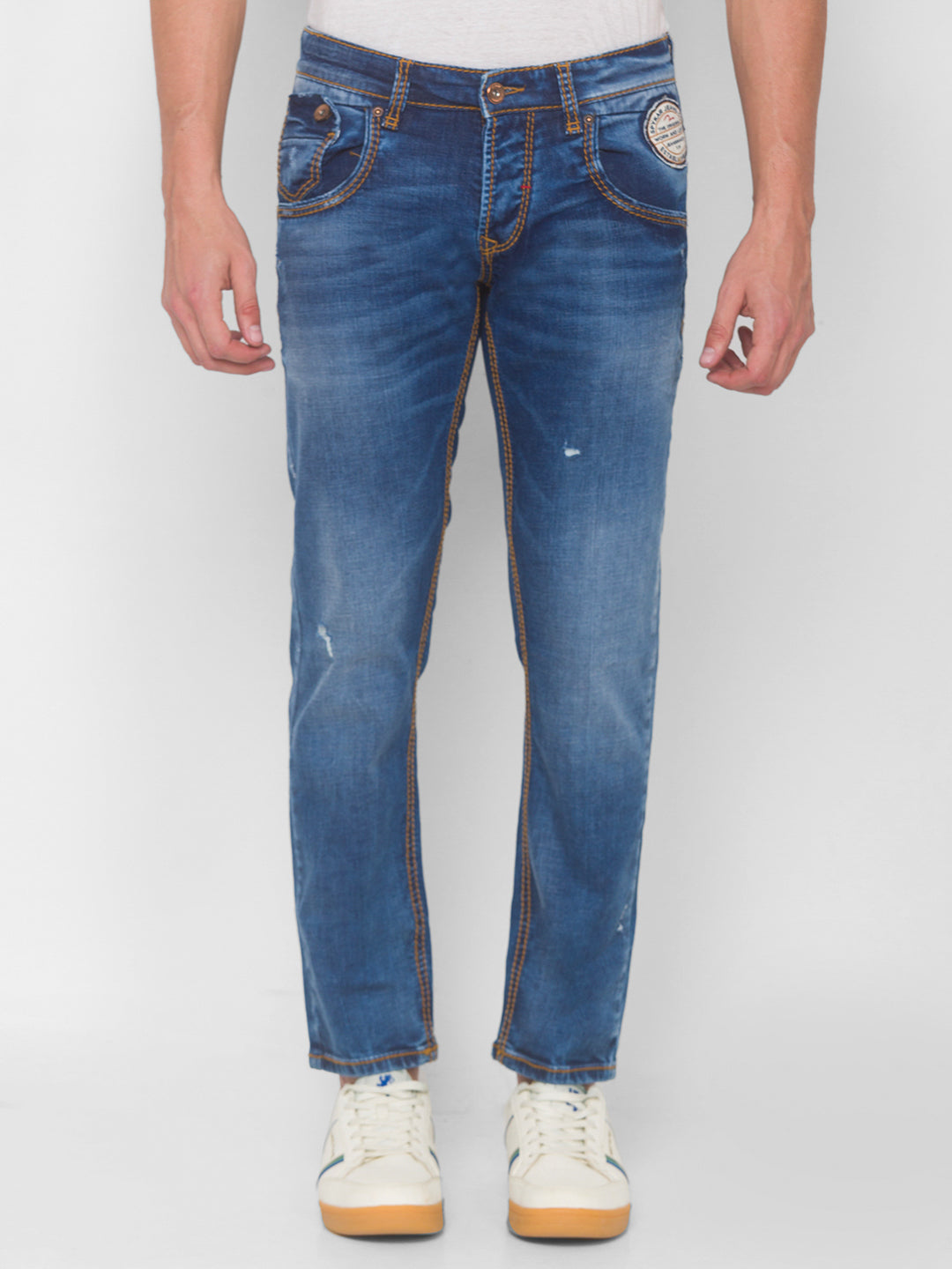 Buy Online|Spykar Men Mid Blue Solid Skinny Low-Rise Jeans (Skinny)