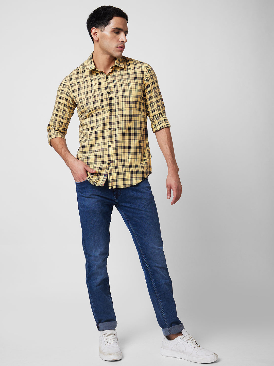 Buy Men Yellow Custom Fit Check Full Sleeves Casual Shirts Online - 688735  | Allen Solly