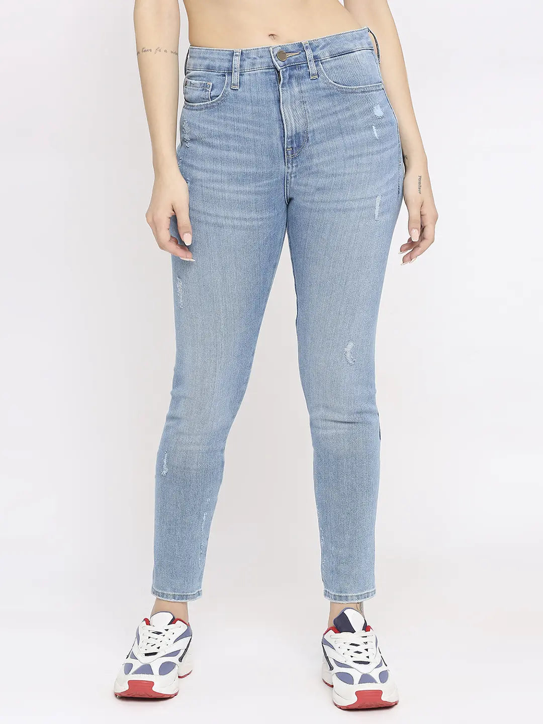 2024 Distressed High Waist Ripped Jeans LightBlue S in Jeans