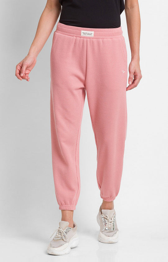 Baby Pink Track Pants with Typographic Detailing  Crimsoune Club