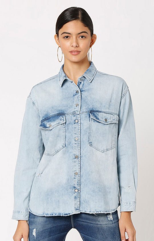 Buy Qiyun Women Girl Retro Vintage Long Sleeve Blue Jean Denim Shirt Tops  Blouse Online at desertcartINDIA