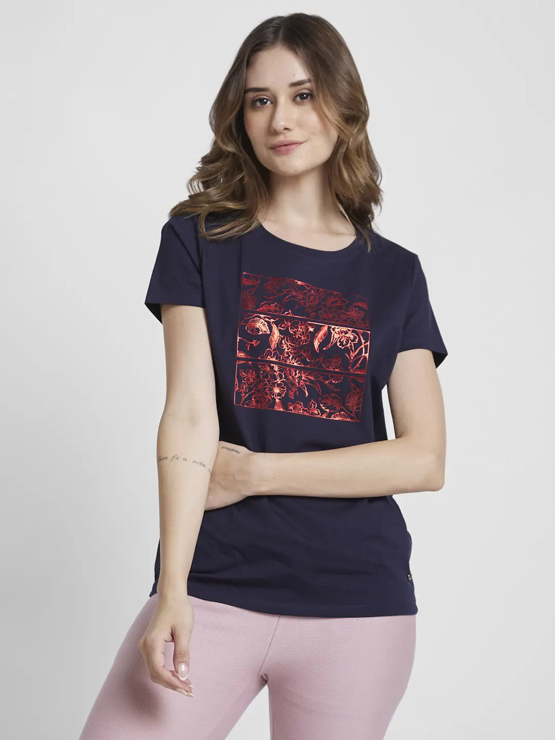 Buy Plain Navy Blue Women Full Sleeves T-shirt Online - BeYOUng