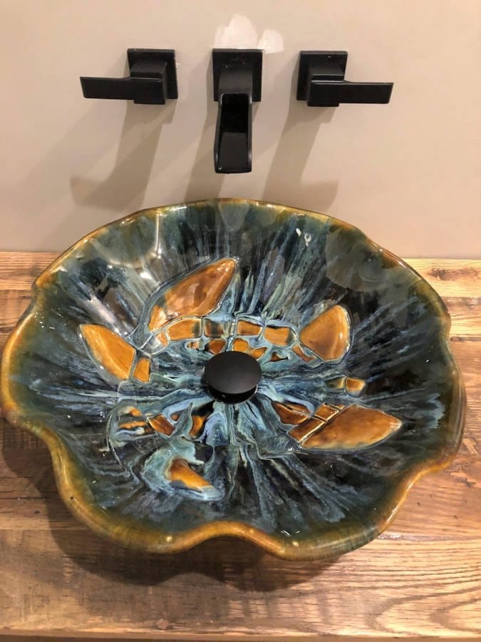 Ceramic Handmade Bathroom Sink with Turtle Motif