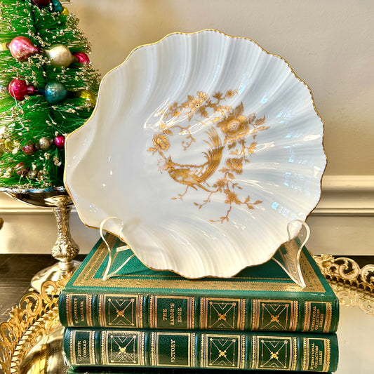 Chic palm beach regency silver plate footed vintage clam shell trinket dish