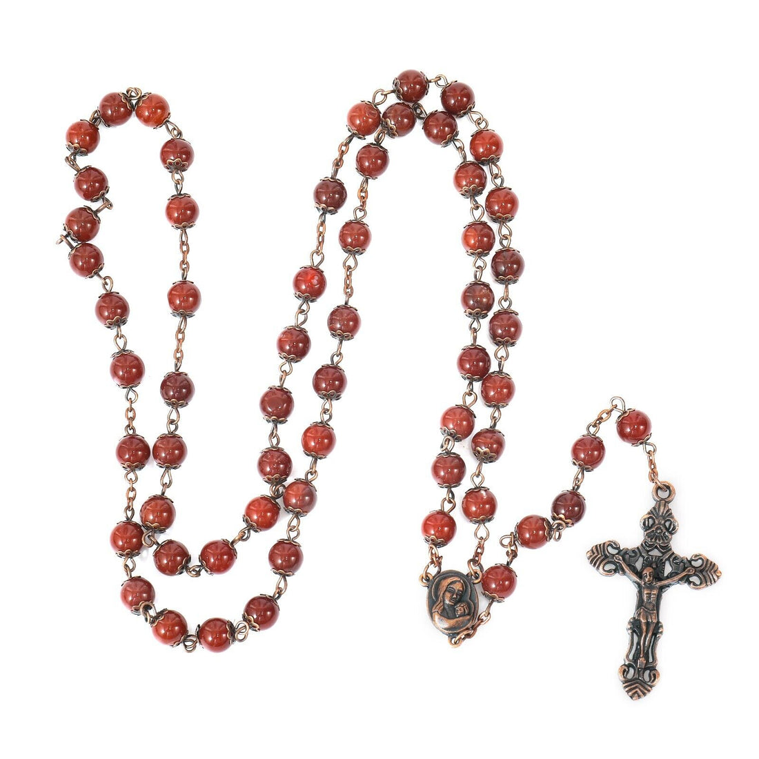 Red Crystal Beads Rosary Catholic Necklace Holy Soil Medal & Crucifix –  Zuluf