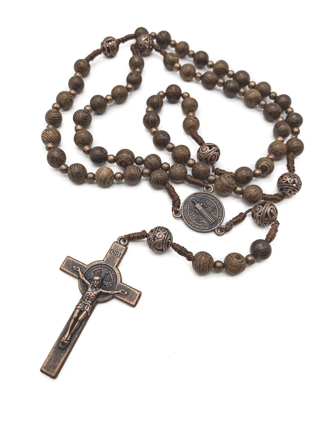 St Benedict Wood Rosary Cord Beaded Chaplet Wood Beads