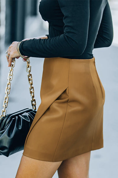 Asymmetrical PU Leather Mini Skirt - Ziemay