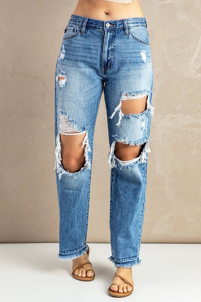 Frayed Hem Distressed Jeans with Pockets - Ziemay