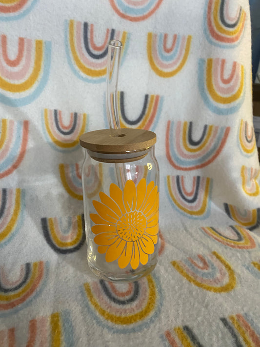 Sunflower glass cup 16oz libby cup