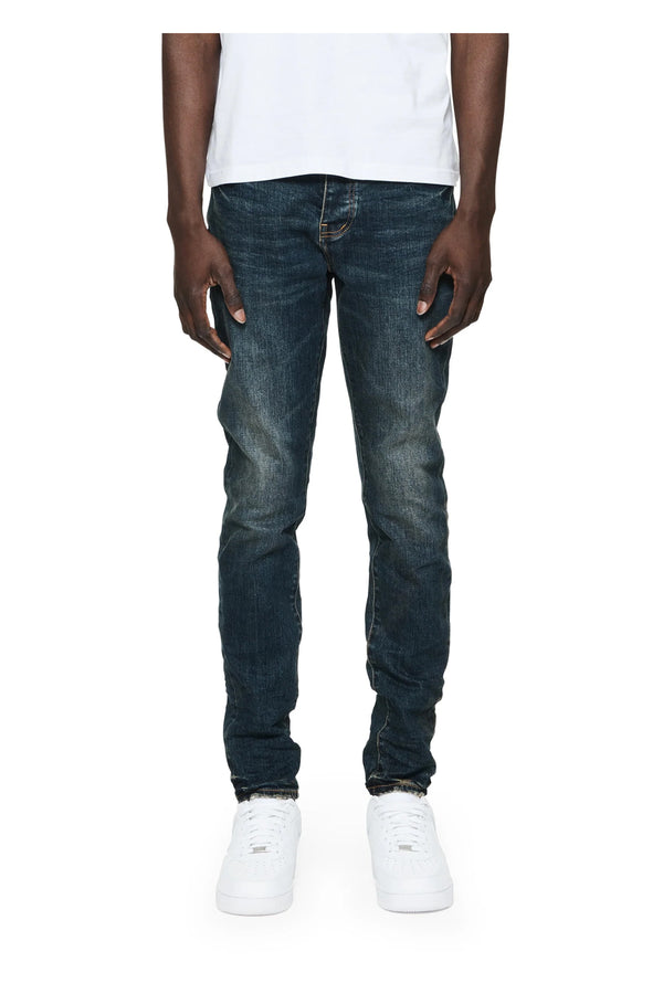 PURPLE BRAND Patched Skinny-fit Jeans - Indigo Oil Blue