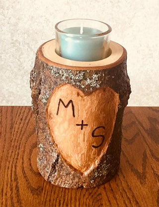 Custom Etched Wood Tea Light Candle Holder