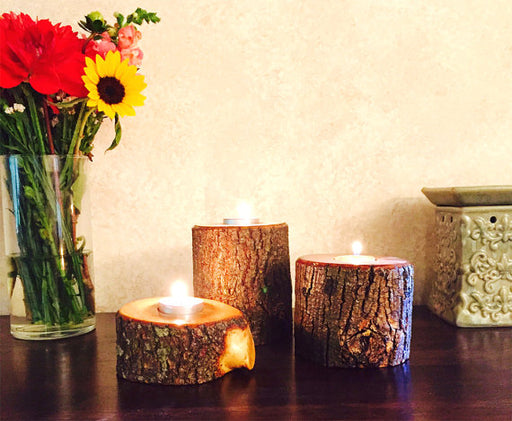 Assorted Rustic Wood Log Candle Holder Set — ManMade Woods