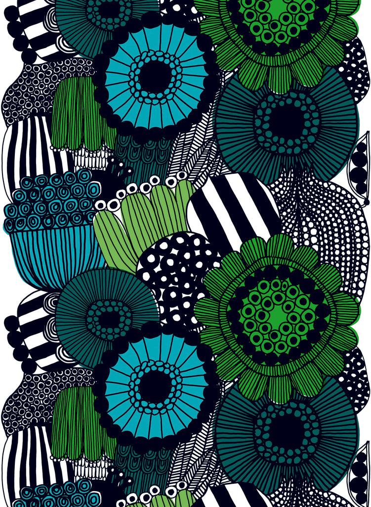 Marimekko 100% Cotton Fabric - Siirtolapuutarha (Black, White, Green) –  Pappa Sven