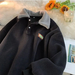 Vintage Brown Corduroy Polo Collar Oversized Sweatshirt