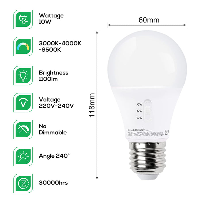 Verzwakken Laatste Hoes E27 LED Bulb 10 W 3000 K/4000 K /6500 K, 240° Beam Angle Spotlight — ALUSSO  LIGHTING